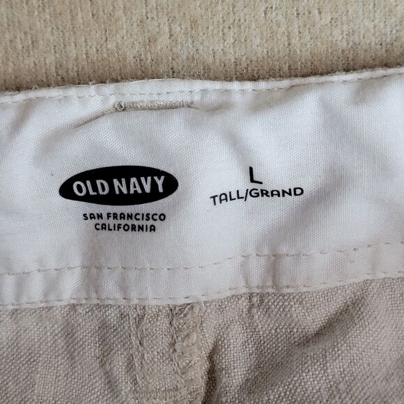 Old Navy Trouser Pants 100% Linen Womens L Beige 4 Pockets Straight Leg 36x33 - Picture 6 of 11